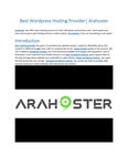 Best Wordpress Hosting Provider| Arahoster