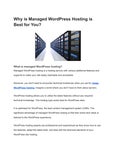 Why is Managed WordPress Hosting is Best for You