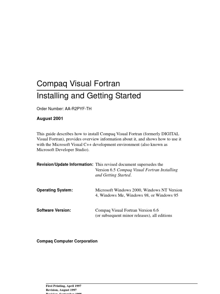 Compaq Visual Fortran Installing and Getting Started